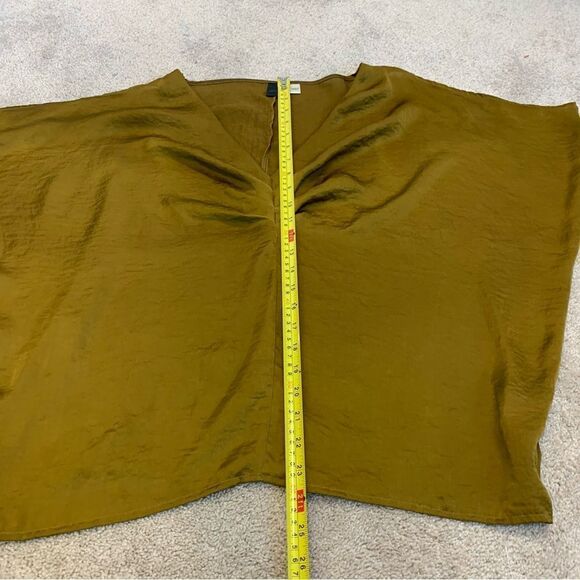 OXMO mustard khaki green V neck web sleeve blouse Sz M - Picture 12 of 14